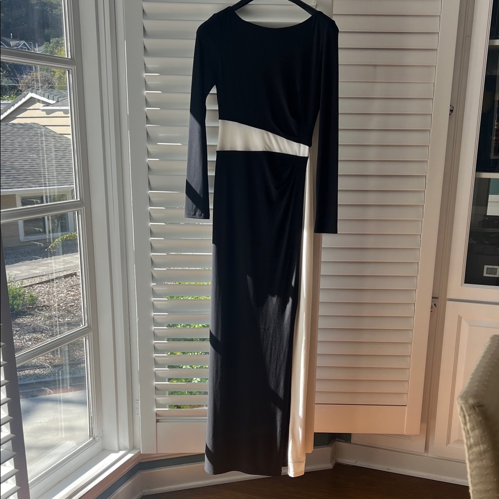 Lauren Ralph Lauren Black and Cream Long Sleeve Dress